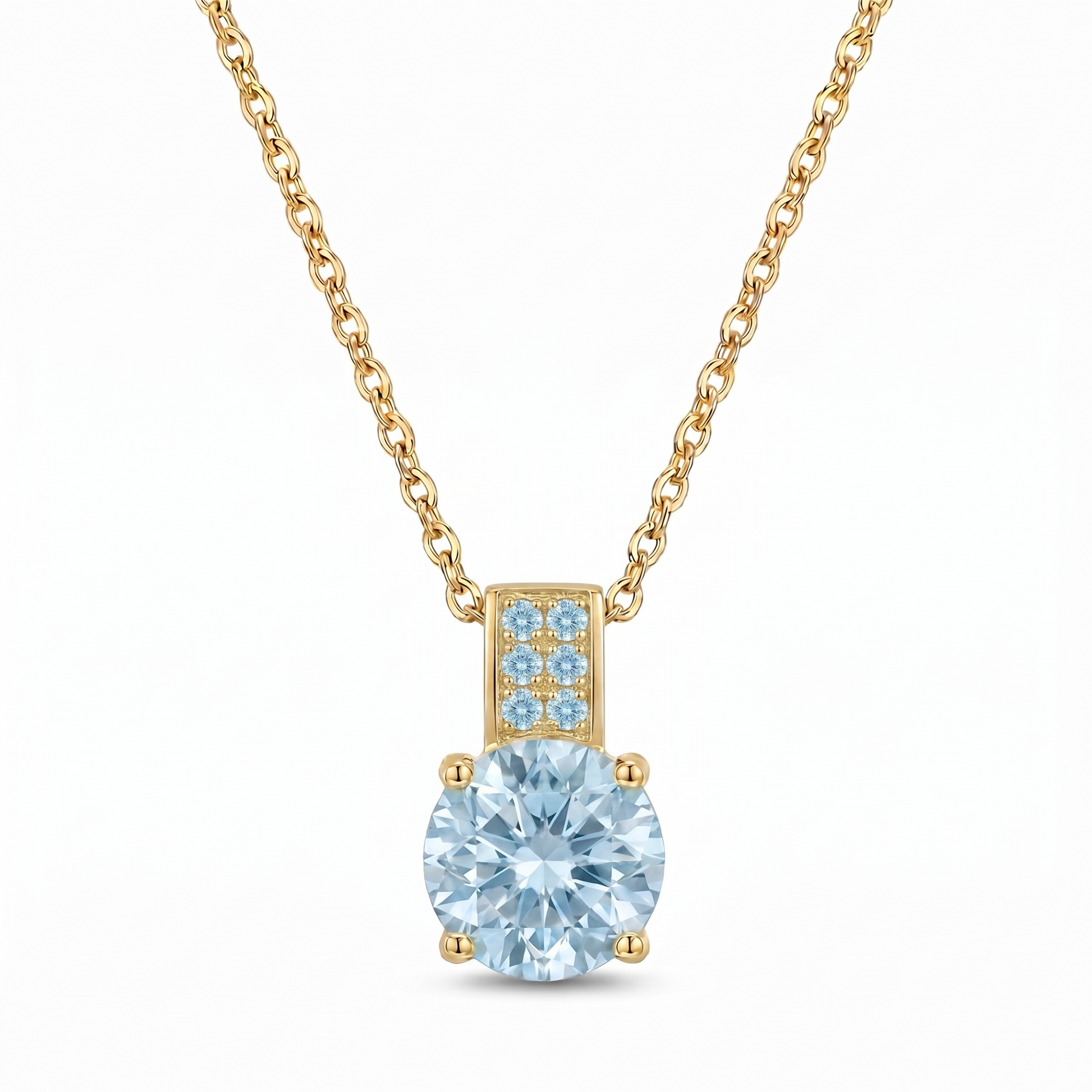 Luxe Round Stone Necklace - Gold Aquamarine