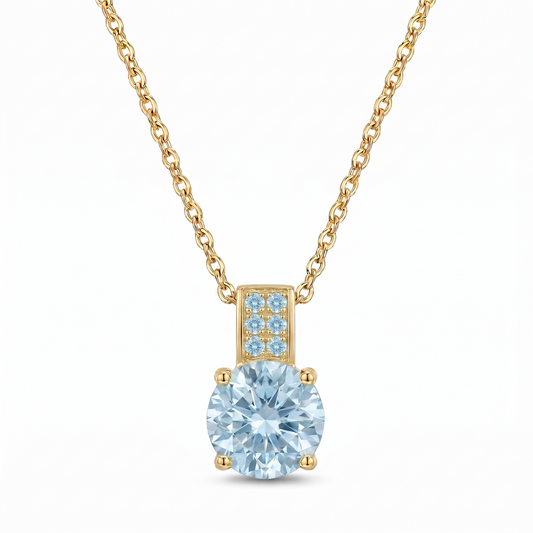 Luxe Round Stone Necklace - Gold Aquamarine