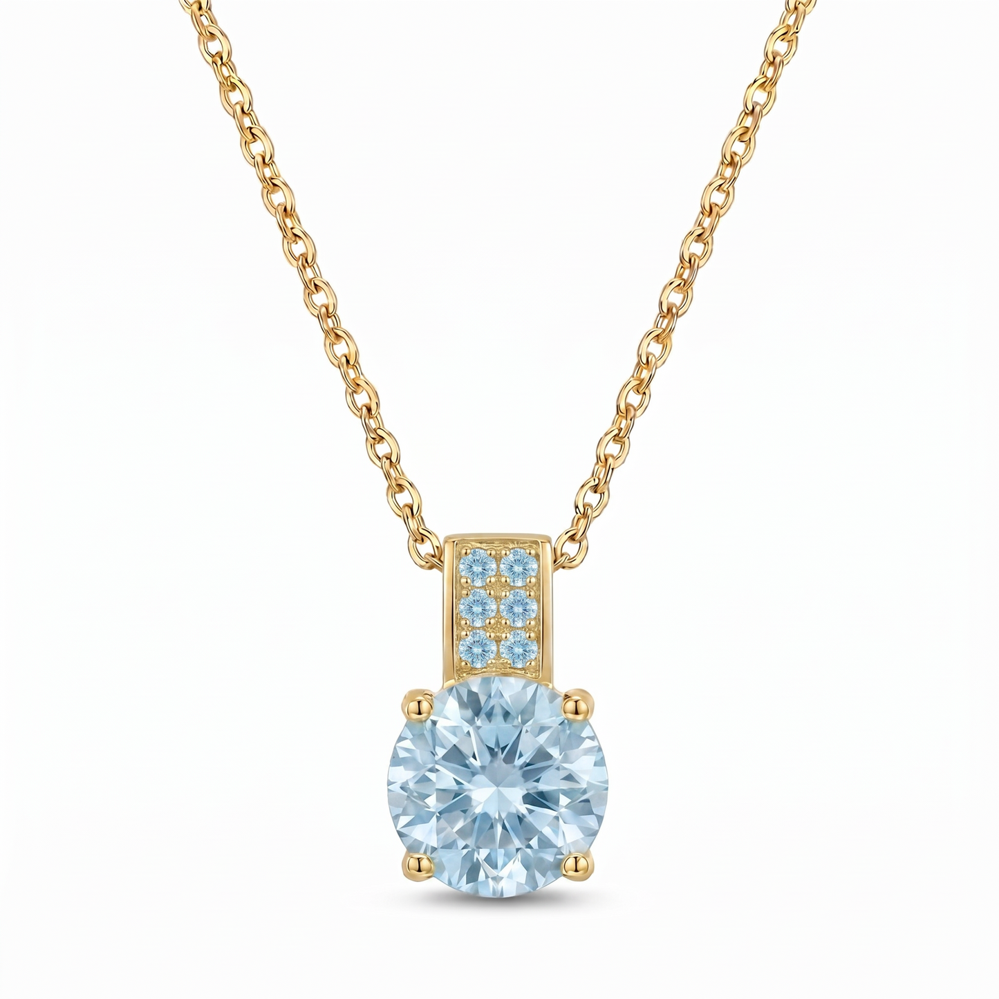 Luxe Round Stone Necklace - Gold Aquamarine