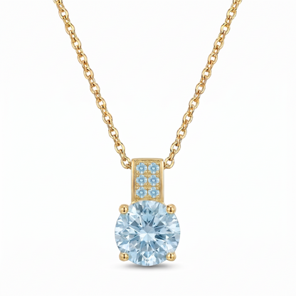 Luxe Round Stone Necklace - Gold Aquamarine