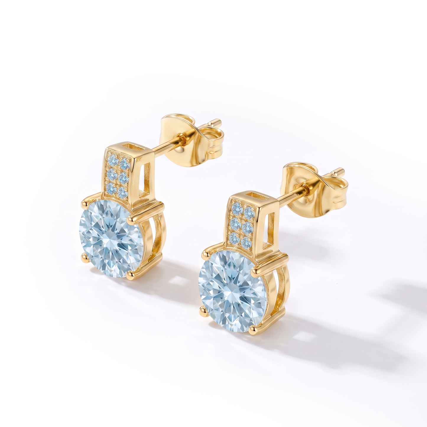 Luxe Round Stone Earrings - Gold Aquamarine
