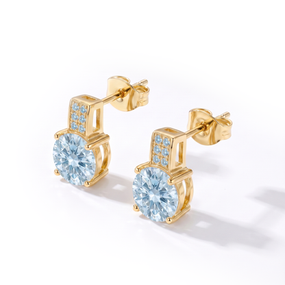 Luxe Round Stone Earrings - Gold Aquamarine