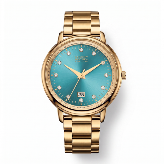Luxe Modern Heirloom Watch Collection - Gold Aquamarine Blue Metal Strap