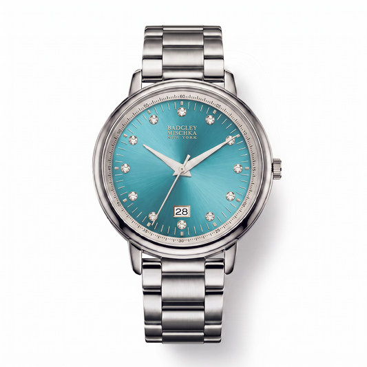 Luxe Modern Heirloom Watch Collection - Silver Aquamarine Blue Metal Strap