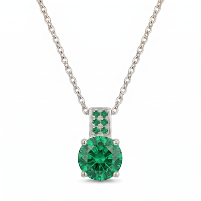 Luxe Round Stone Necklace - Silver Emerald Green