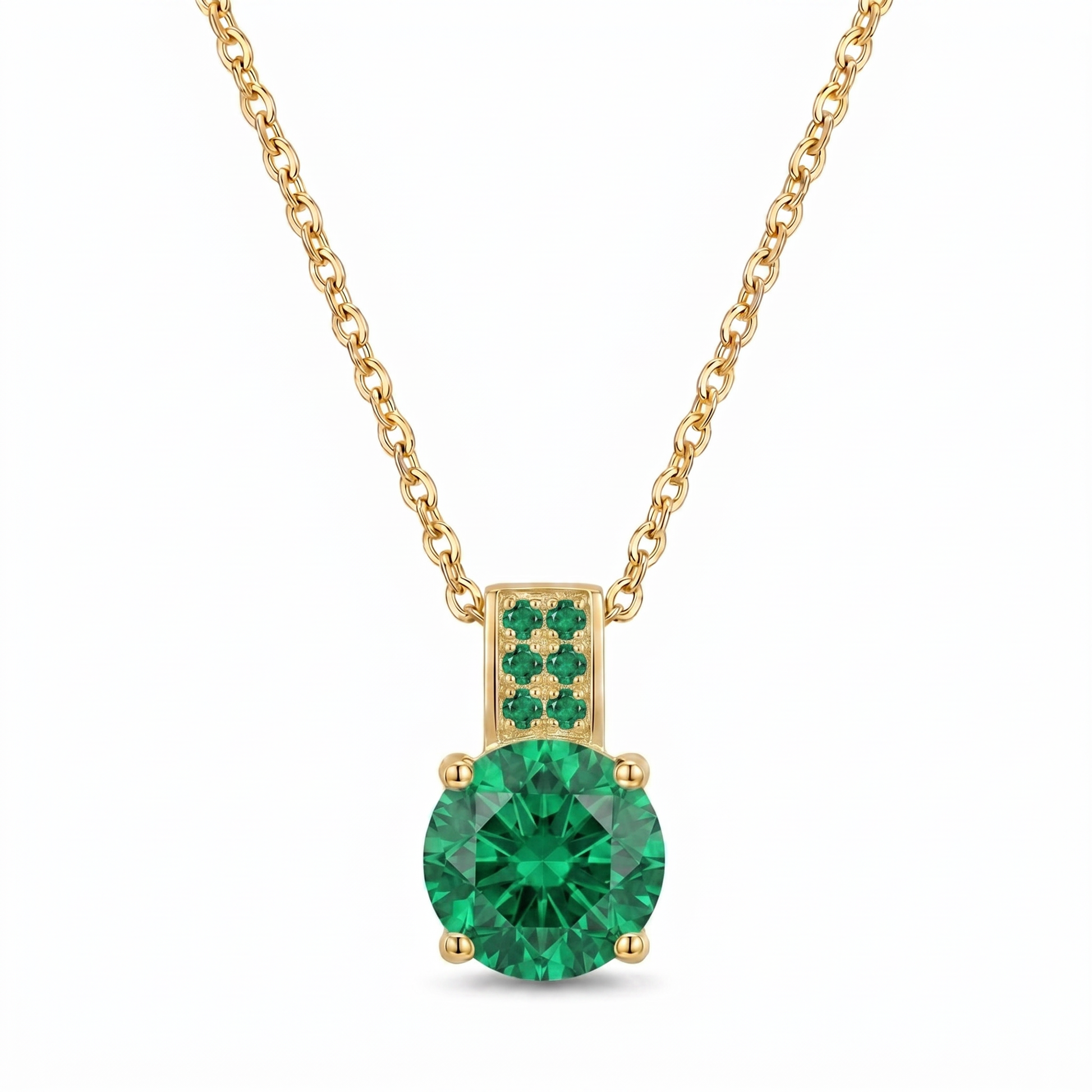 Luxe Round Stone Necklace - Gold Emerald Green