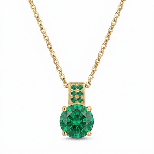Luxe Round Stone Necklace - Gold Emerald Green