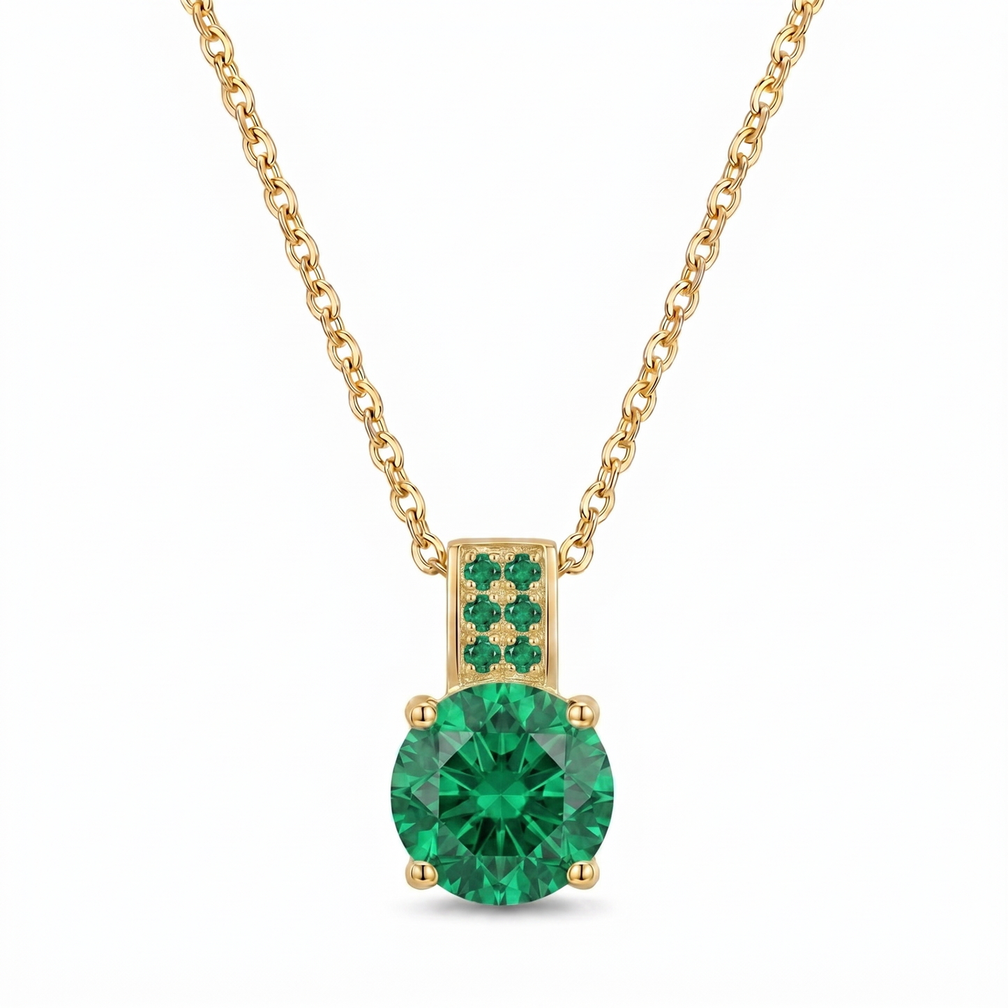 Luxe Round Stone Necklace - Gold Emerald Green