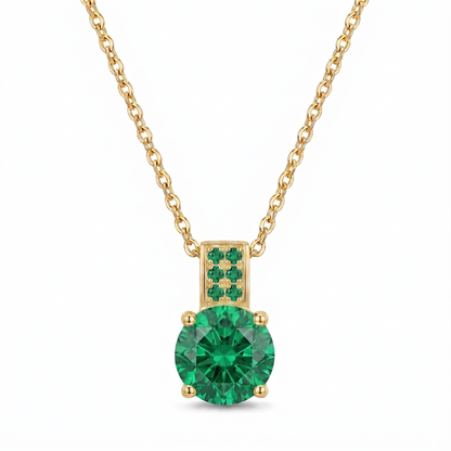 Luxe Round Stone Necklace - Gold Emerald Green