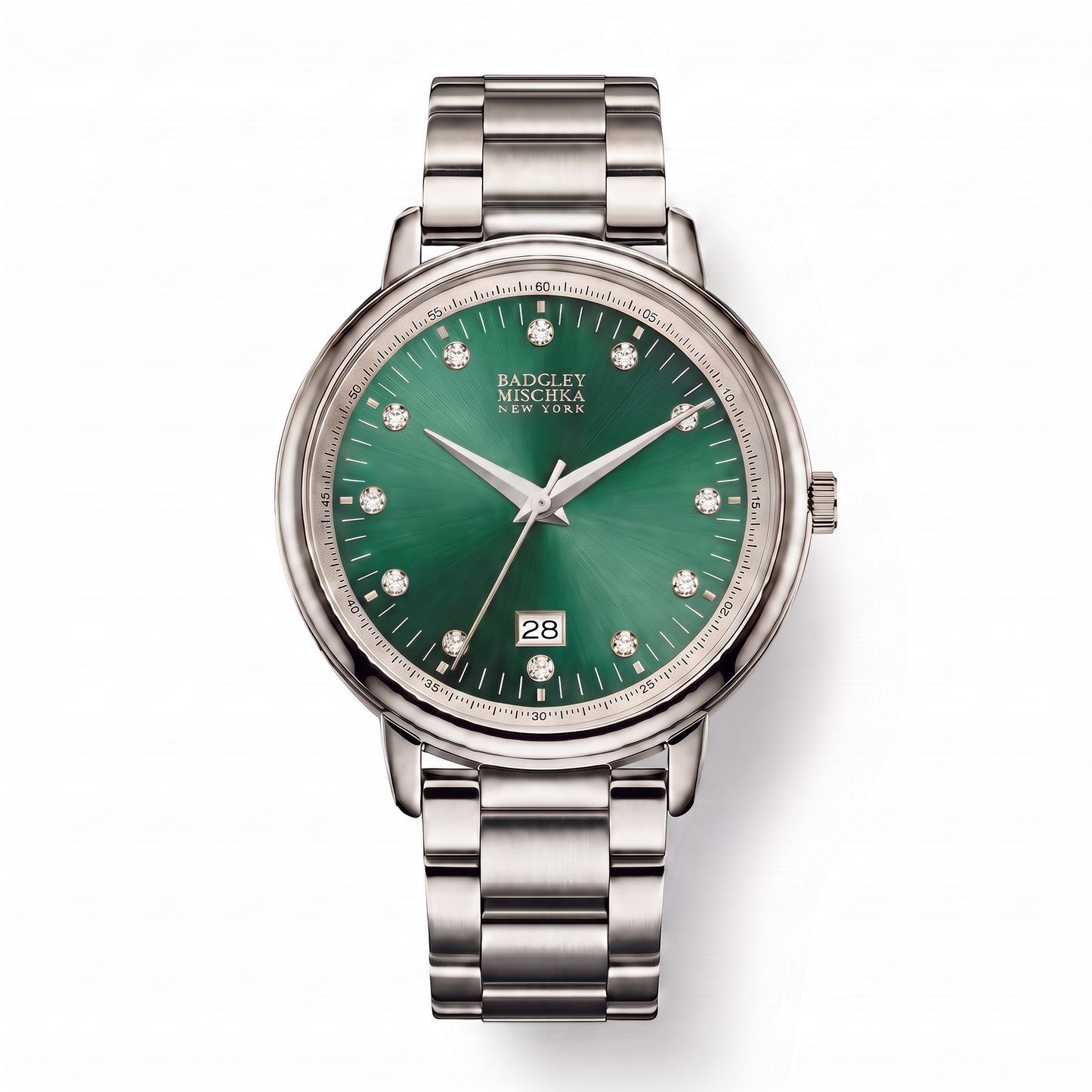 Luxe Modern Heirloom Watch Collection - Silver Emerald Green Metal Strap