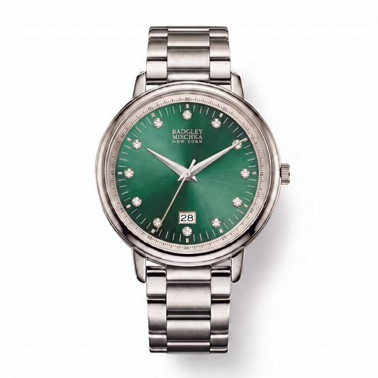 Luxe Modern Heirloom Watch Collection - Silver Emerald Green Metal Strap