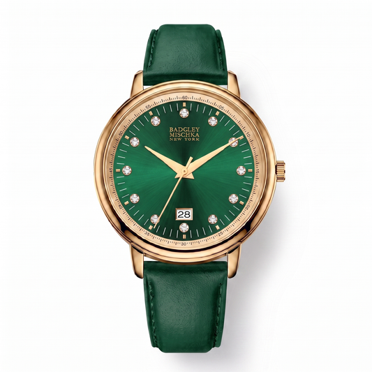 Luxe Modern Heirloom Watch Collection - Gold Emerald Green Faux Leather Strap