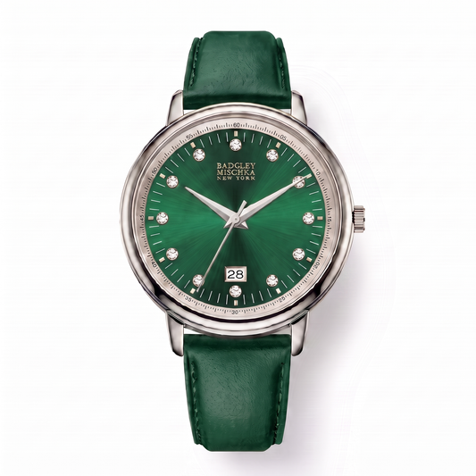Luxe Modern Heirloom Watch Collection - Silver Emerald Green Faux Leather Strap