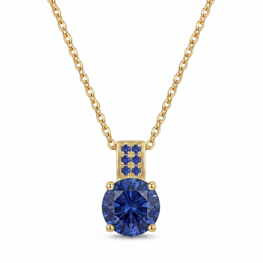Luxe Round Stone Necklace - Gold Sapphire Blue