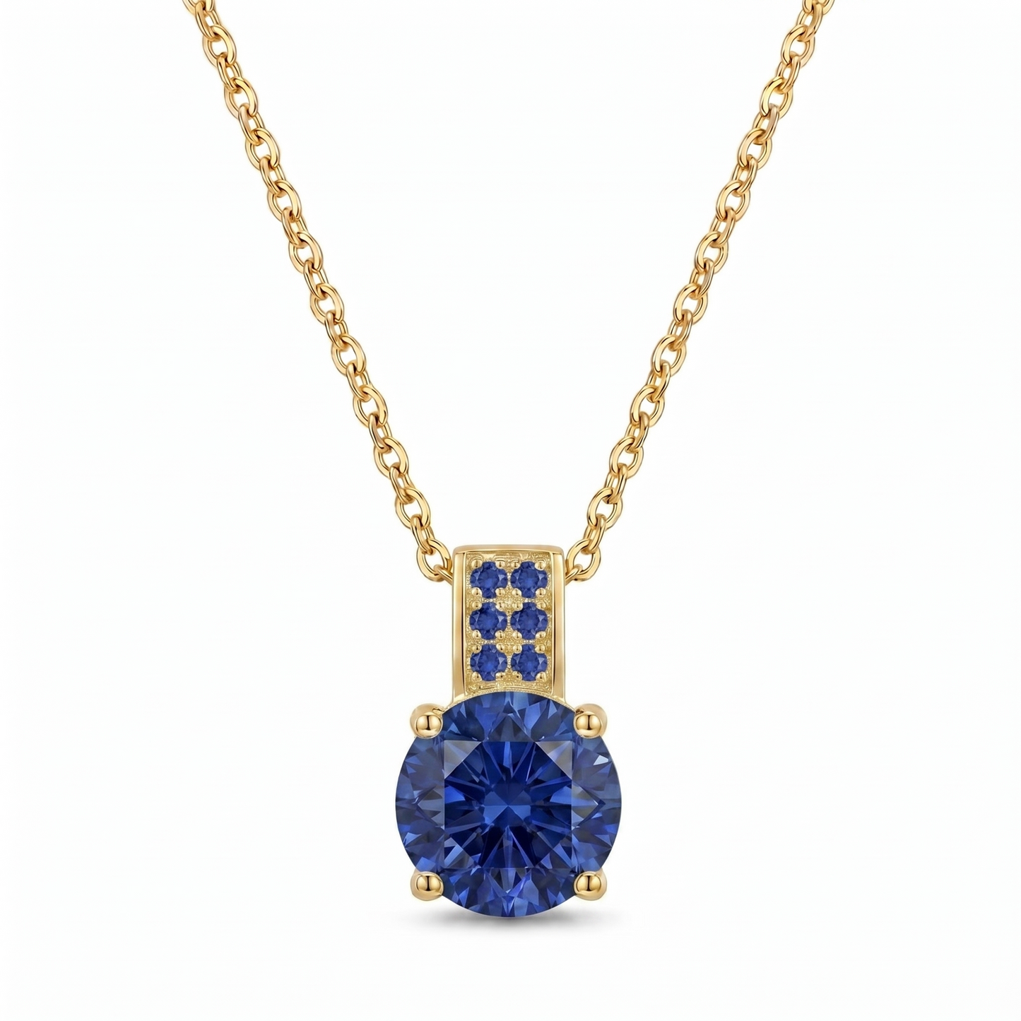 Luxe Round Stone Necklace - Gold Sapphire Blue