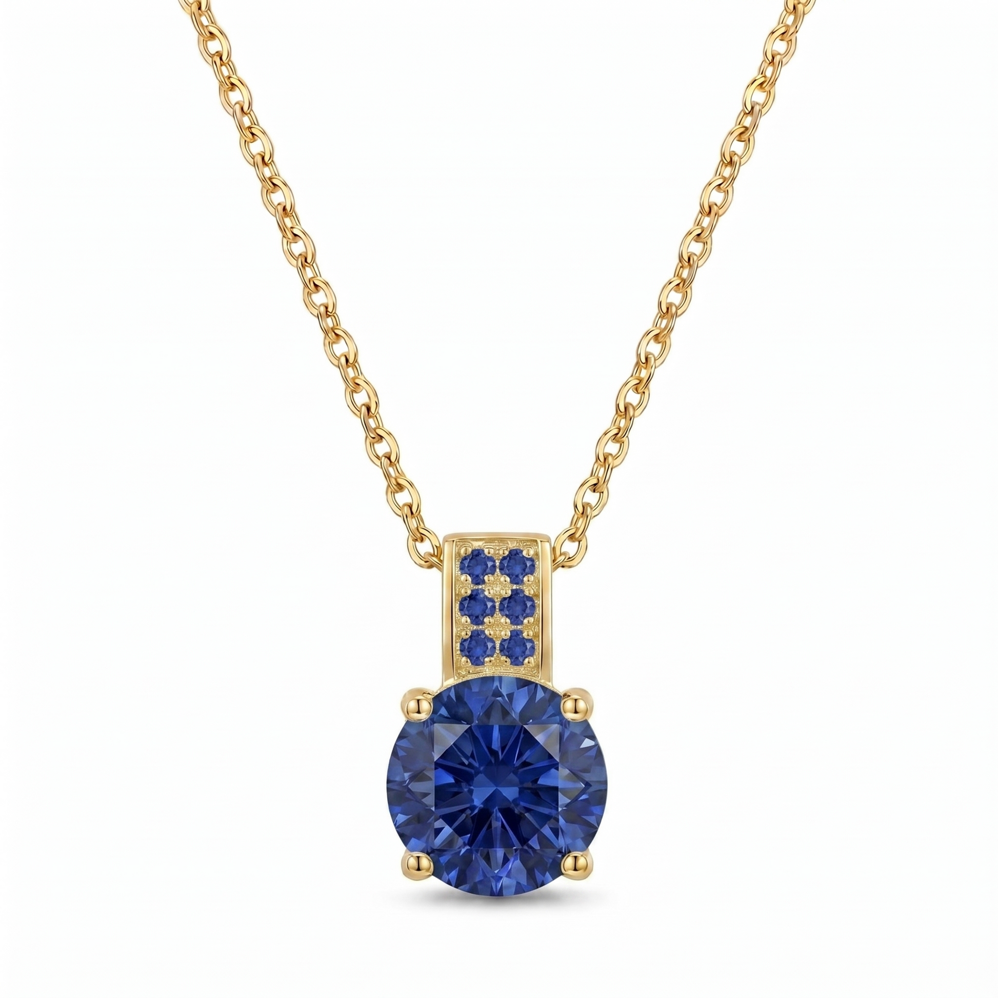 Luxe Round Stone Necklace - Gold Sapphire Blue