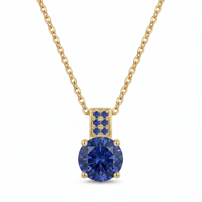 Luxe Round Stone Necklace - Gold Sapphire Blue