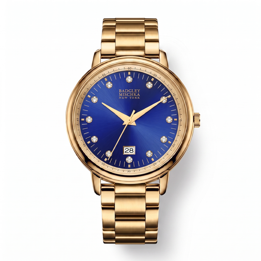 Luxe Modern Heirloom Watch Collection - Gold Sapphire Blue Metal Strap