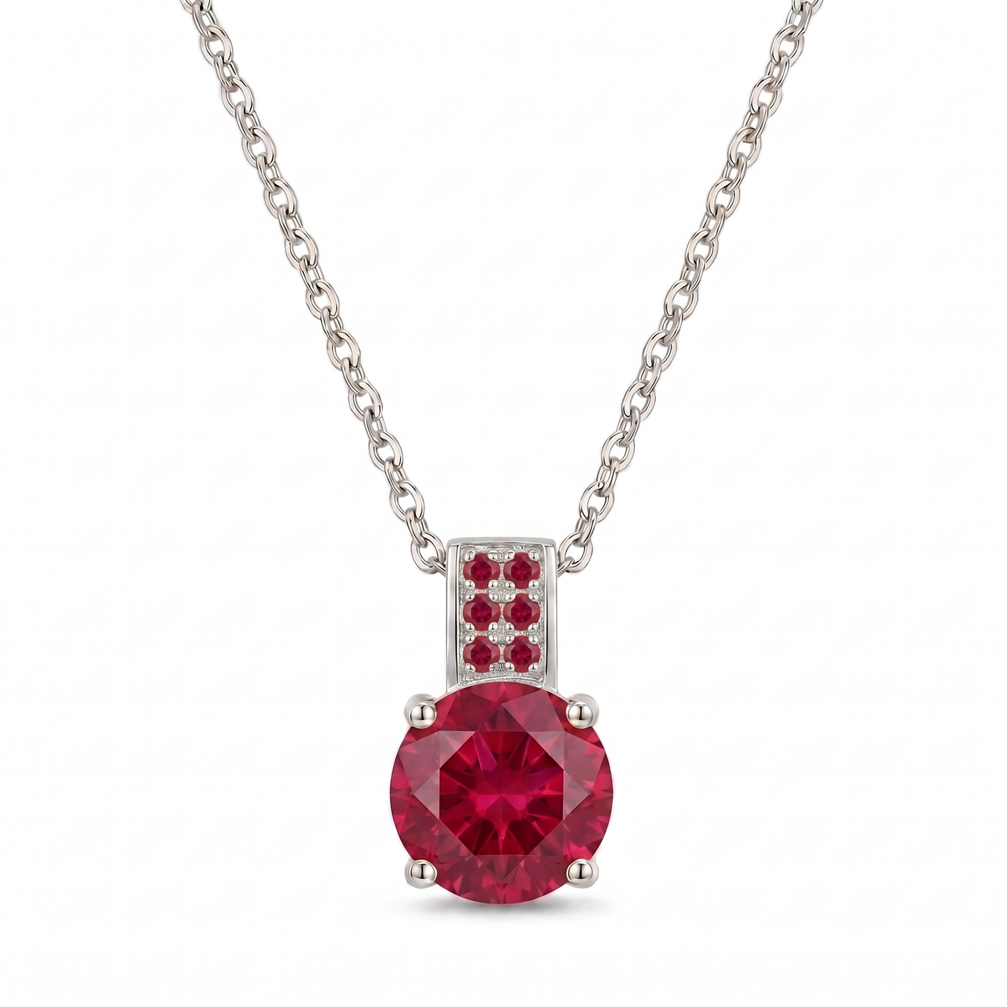 Luxe Round Stone Necklace - Silver Ruby