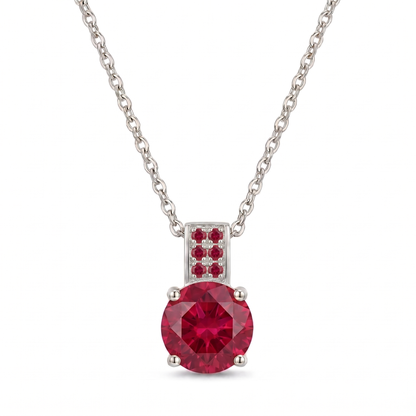 Luxe Round Stone Necklace - Silver Ruby