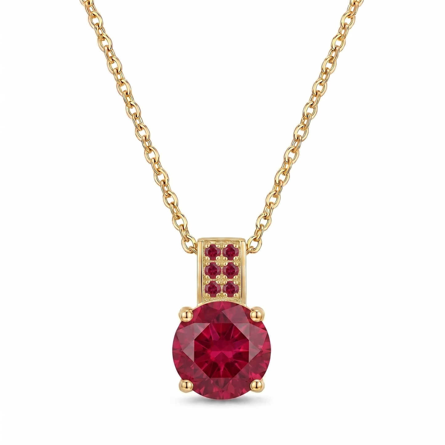Luxe Round Stone Necklace - Gold Ruby