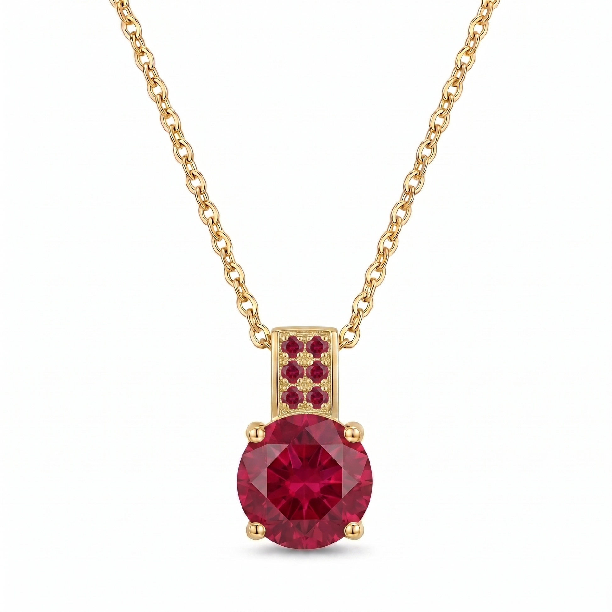 Luxe Round Stone Necklace - Gold Ruby