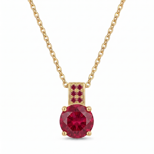 Luxe Round Stone Necklace - Gold Ruby