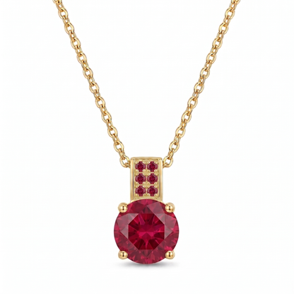 Luxe Round Stone Necklace - Gold Ruby
