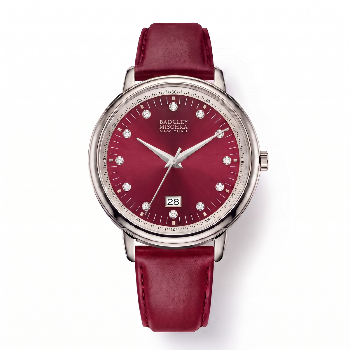 Luxe Modern Heirloom Watch Collection - Silver Red Faux Leather Strap