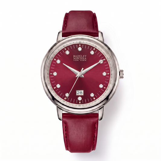 Luxe Modern Heirloom Watch Collection - Silver Red Faux Leather Strap