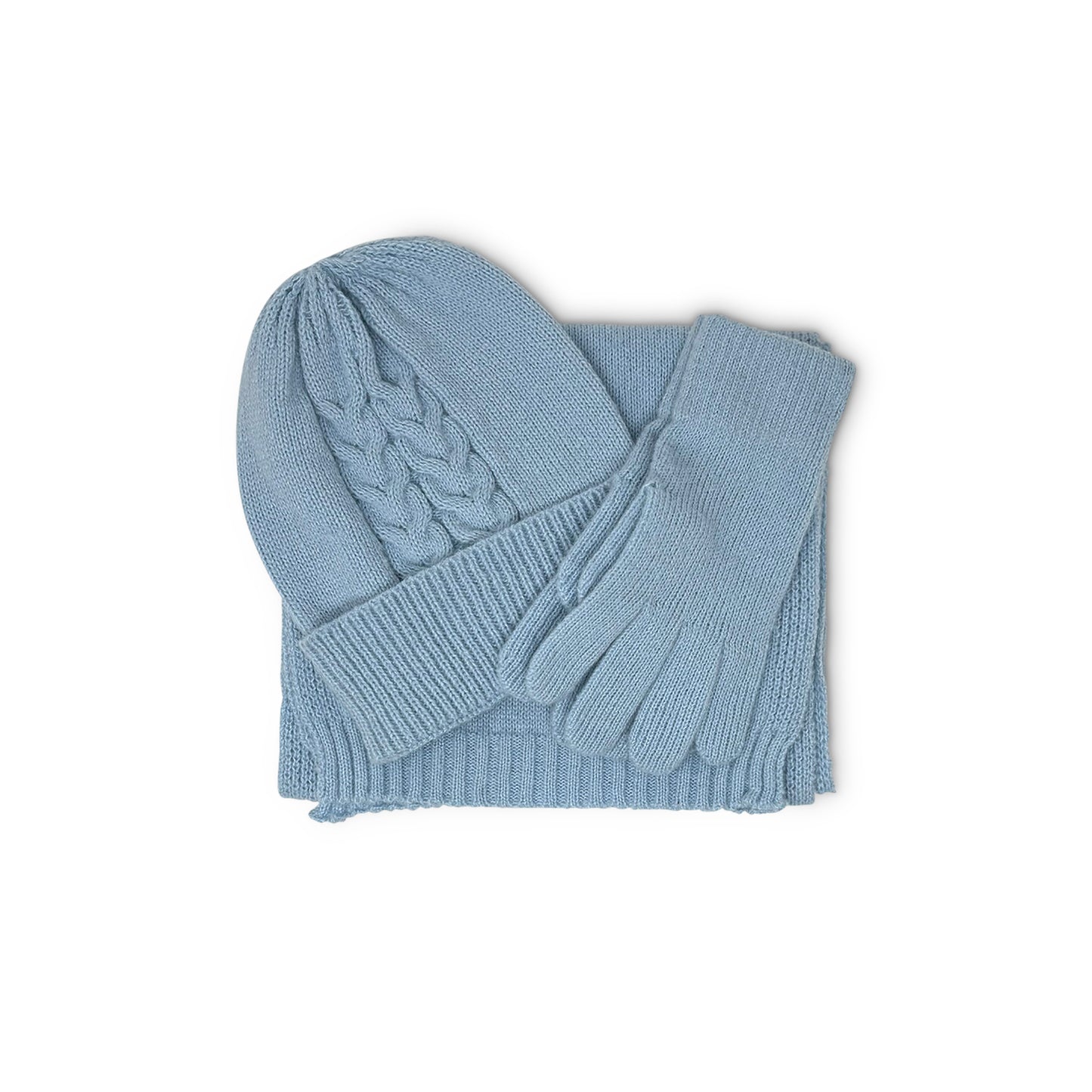 Cable Knit 3pc Beanie, Scarf, and Gloves Set