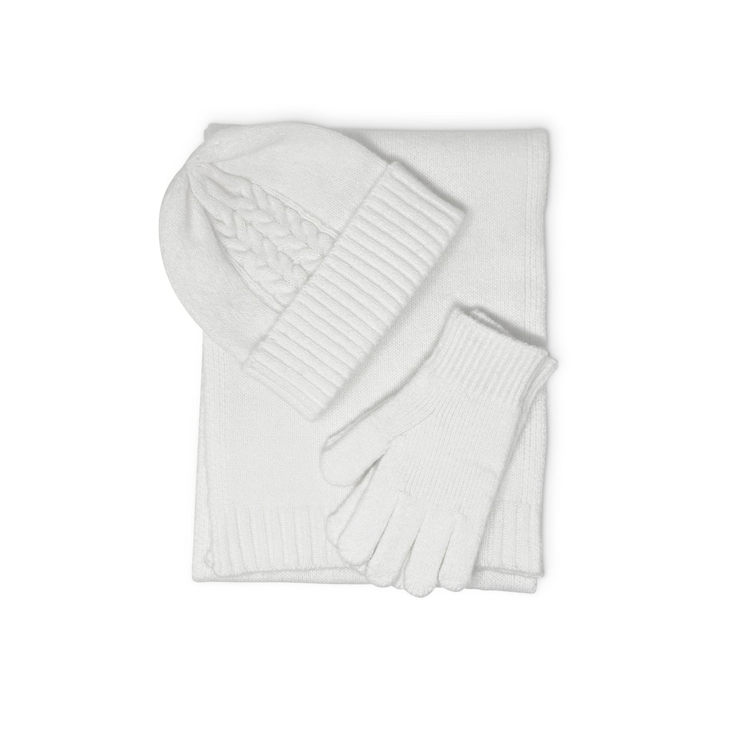 Cable Knit 3pc Beanie, Scarf, and Gloves Set