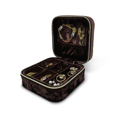 Nova Crushed Velvet Square Jewelry Case with Zipper Closure