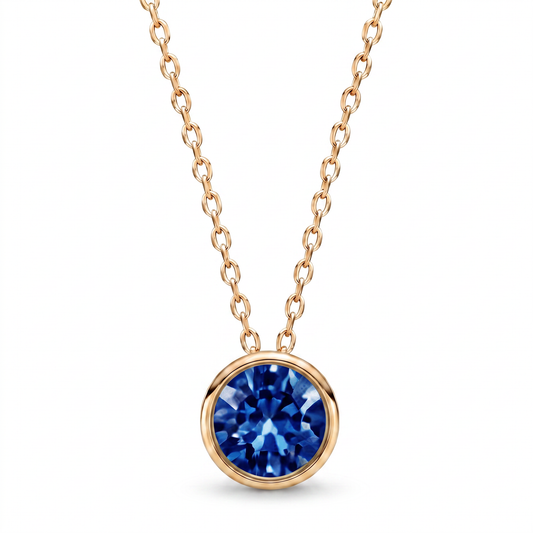 Luxe Bezel Pendant Necklace - Sapphire Blue