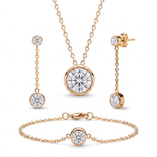 Luxe Bezel 3-Piece Jewelry Set - Clear Crystal