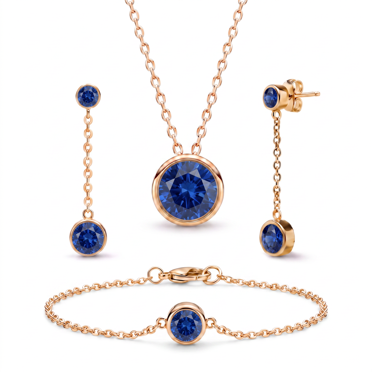 Luxe Bezel 3-Piece Jewelry Set - Sapphire Blue