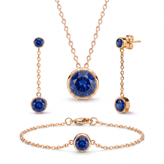 Luxe Bezel 3-Piece Jewelry Set - Sapphire Blue