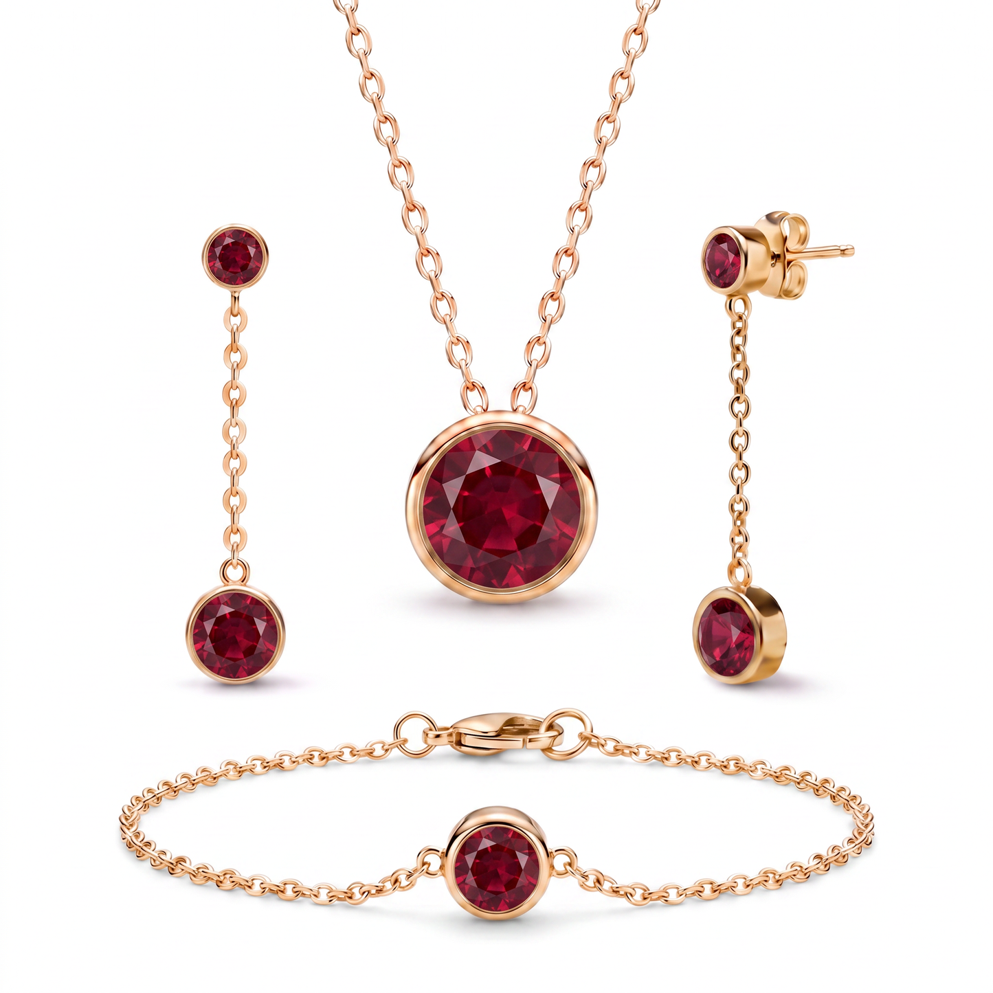 Luxe Bezel 3-Piece Jewelry Set - Ruby