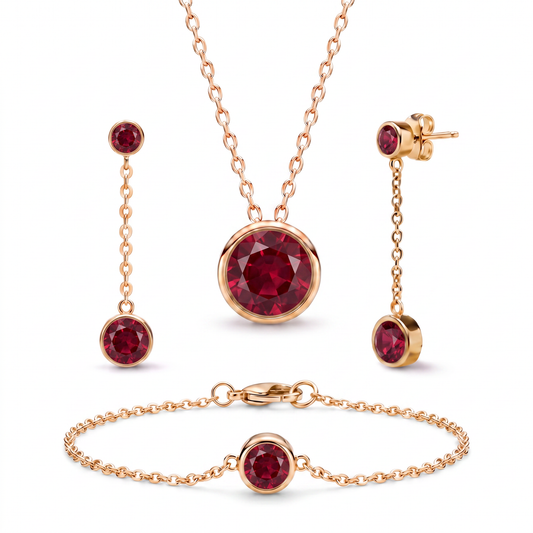 Luxe Bezel 3-Piece Jewelry Set - Ruby