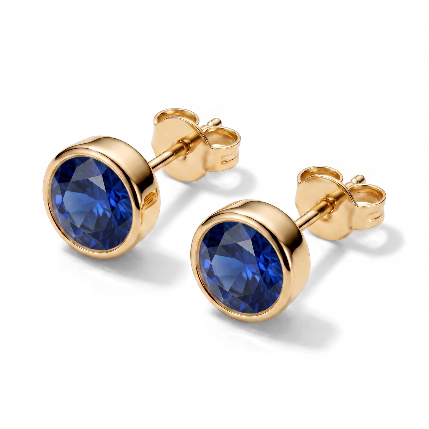 Luxe Bezel Stud Earrings - Sapphire Blue