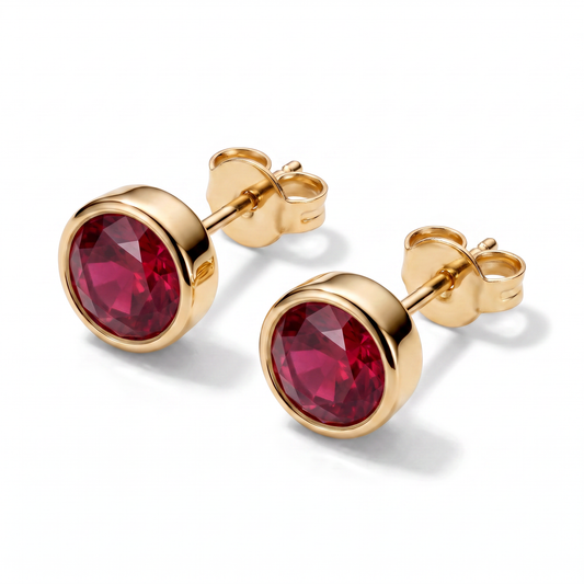 Luxe Bezel Stud Earrings - Ruby
