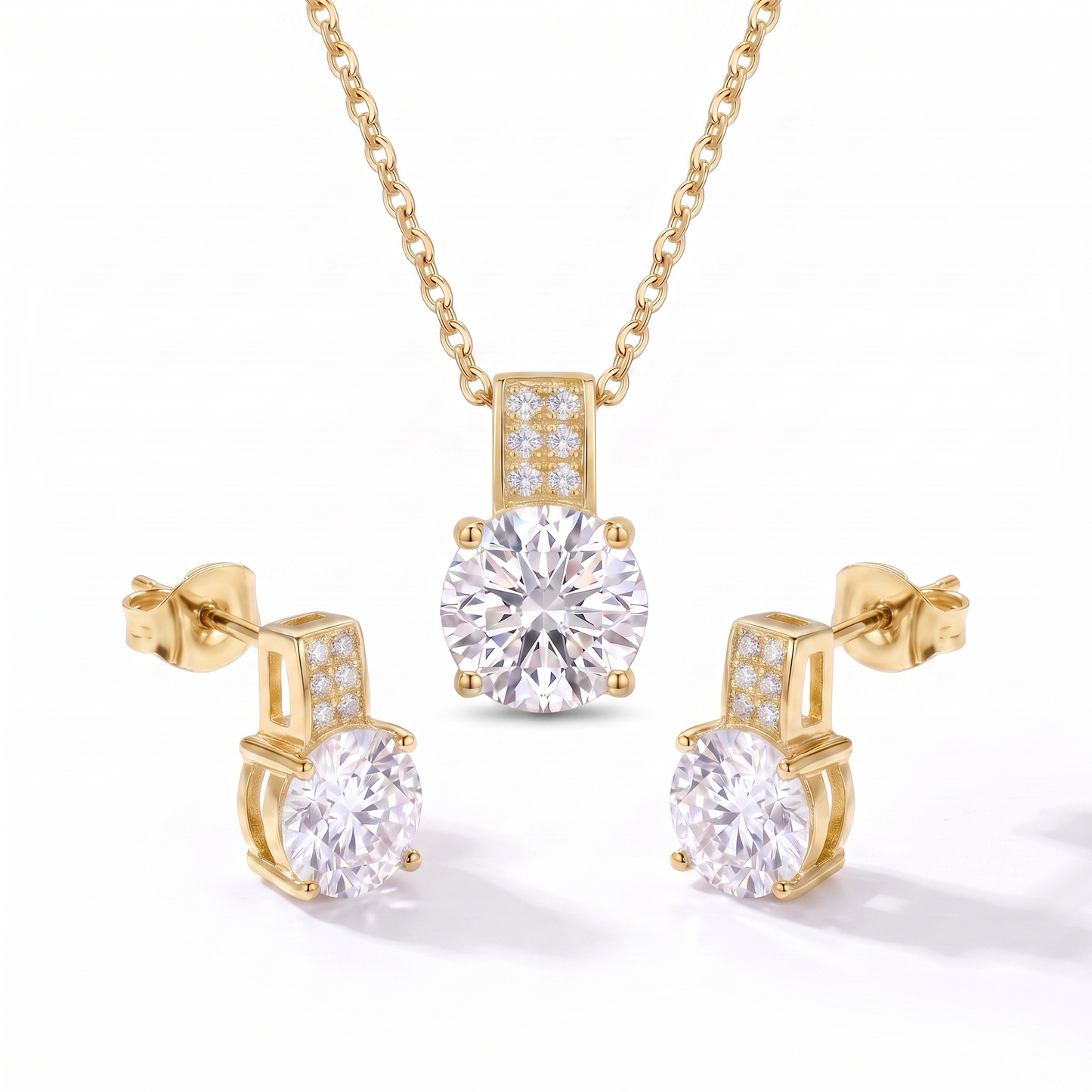 Luxe Round Stone Necklace & Earrings Set - Gold Clear Crystal