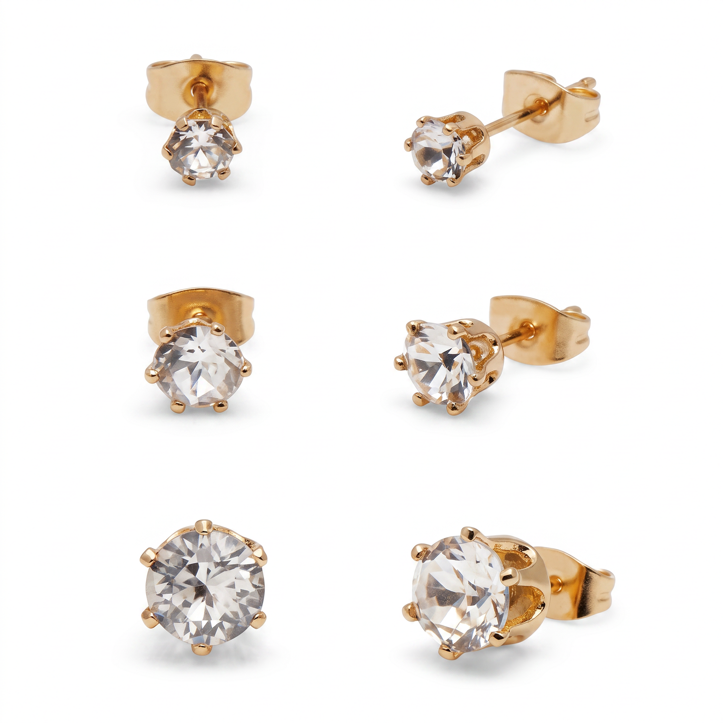 Luxe Multi-Size Stud Earrings - Clear Crystal