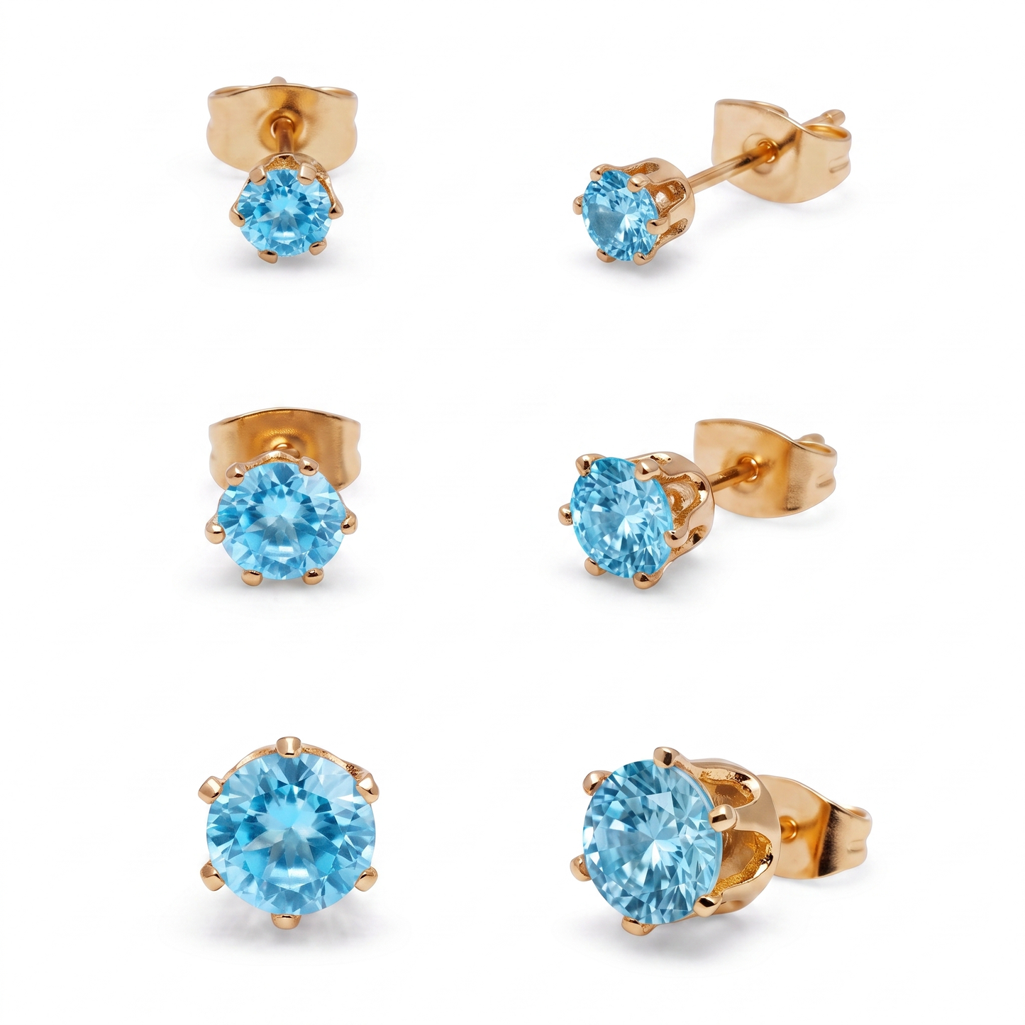 Luxe Multi-Size Stud Earrings - Aquamarine