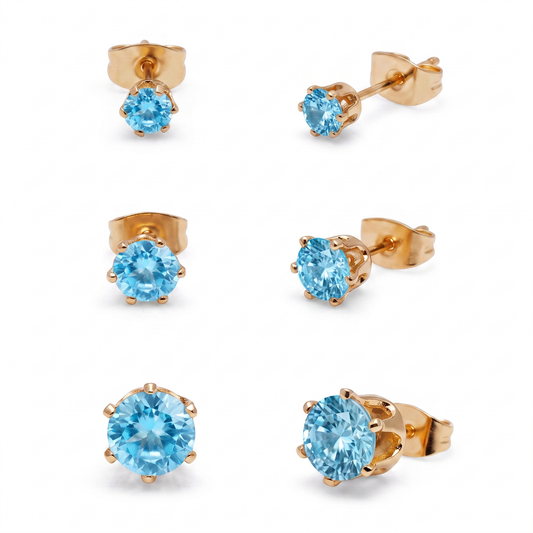 Luxe Multi-Size Stud Earrings - Aquamarine