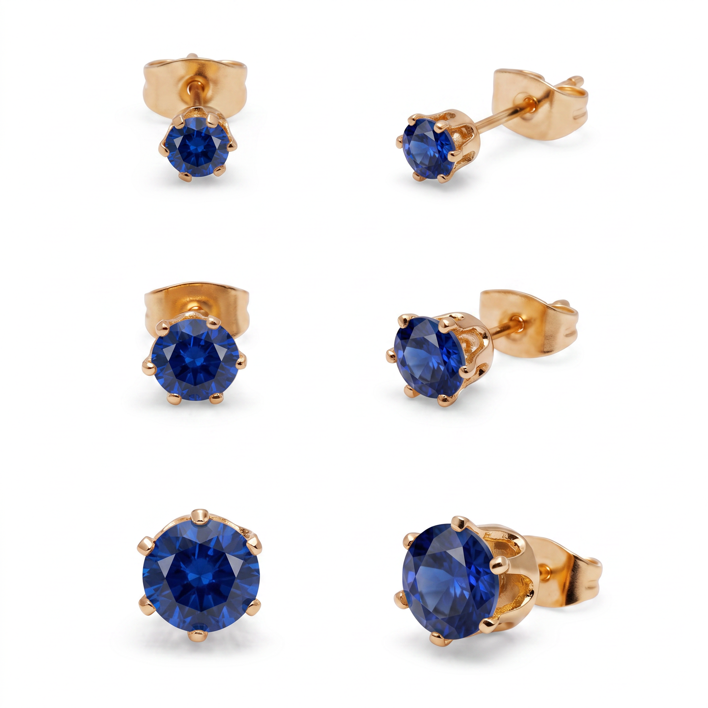 Luxe Multi-Size Stud Earrings - Sapphire Blue