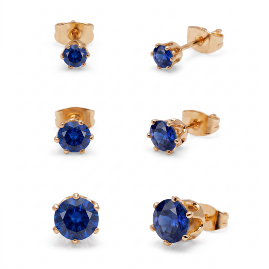 Luxe Multi-Size Stud Earrings - Sapphire Blue