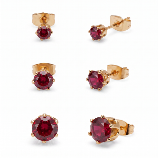 Luxe Multi-Size Stud Earrings - Ruby