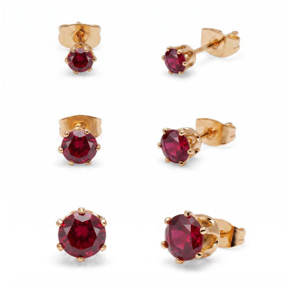Luxe Multi-Size Stud Earrings - Ruby