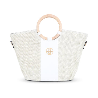 St. Barts Straw Tote with Round Wooden Handles